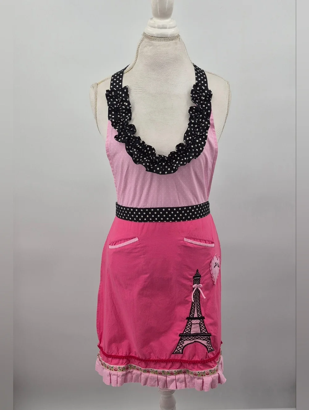 Sur La Table Apron One Size Pink Black Paris Eiffel Tower Polka Dot Retro